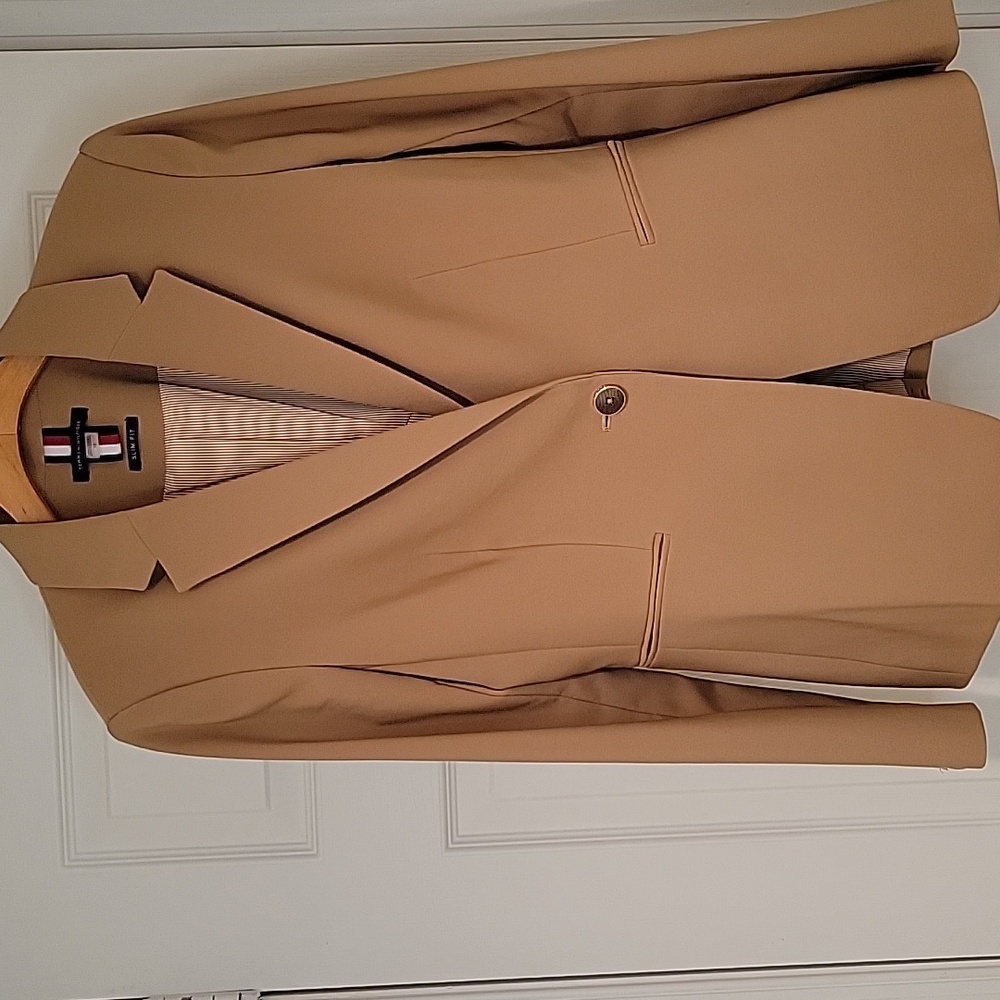 Tommy Hilfiger Tan Slim Fit Blazer w/ Gold Accented Buttons - Picture 3 of 8